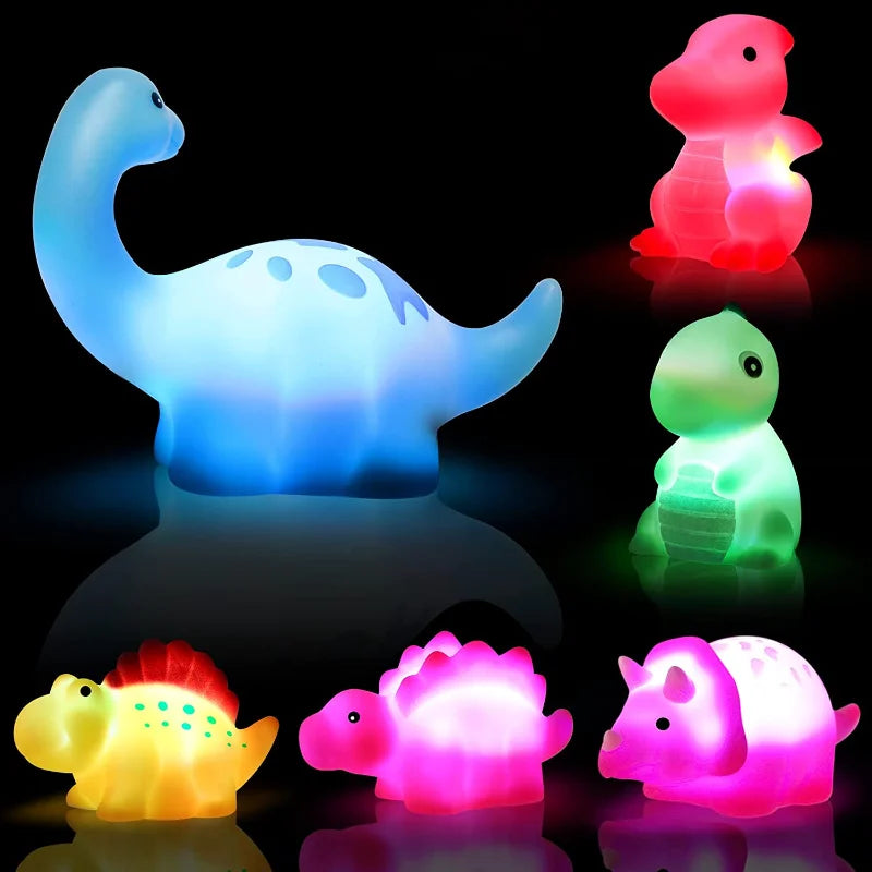 Exciting 1/6Pcs Light-Up Dinosaur Bath Toys Set - Fun Floating Bath Time Adventure for Kids!