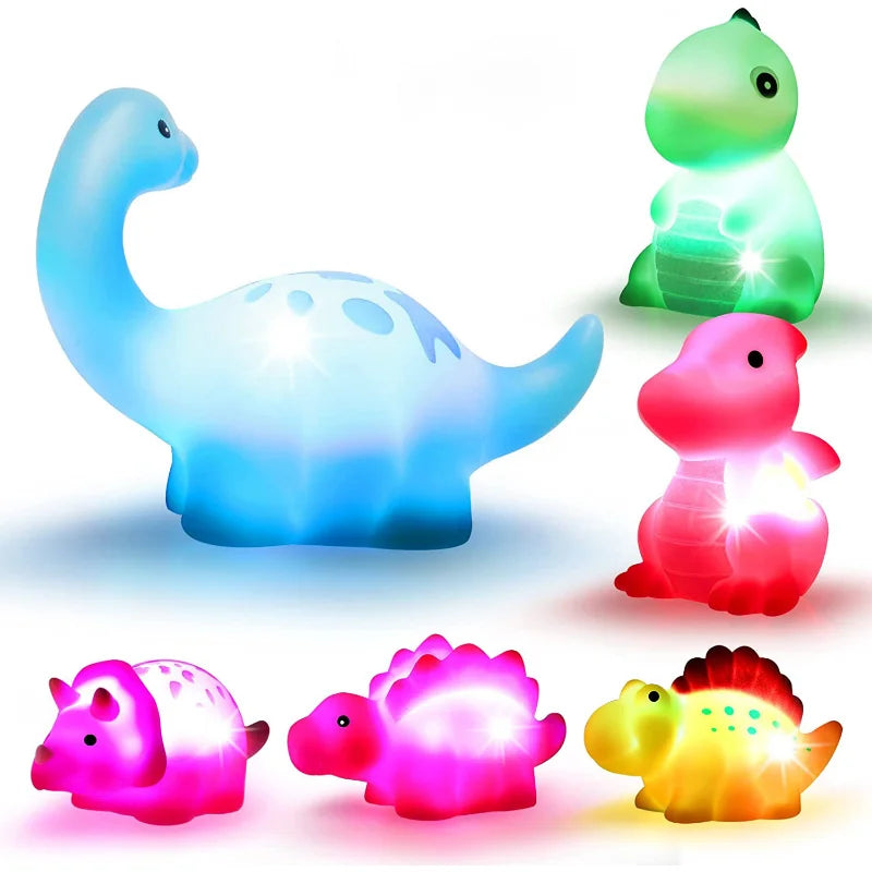 Exciting 1/6Pcs Light-Up Dinosaur Bath Toys Set - Fun Floating Bath Time Adventure for Kids!