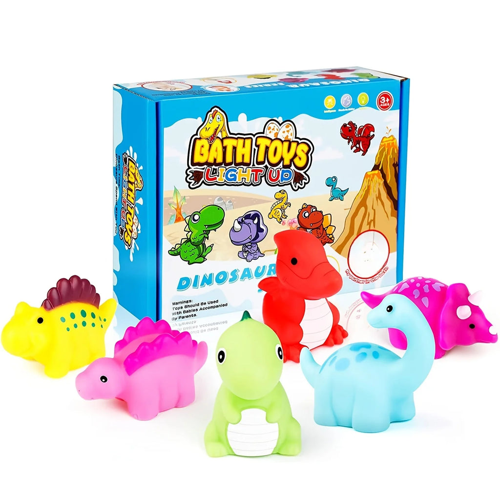 Exciting 1/6Pcs Light-Up Dinosaur Bath Toys Set - Fun Floating Bath Time Adventure for Kids!